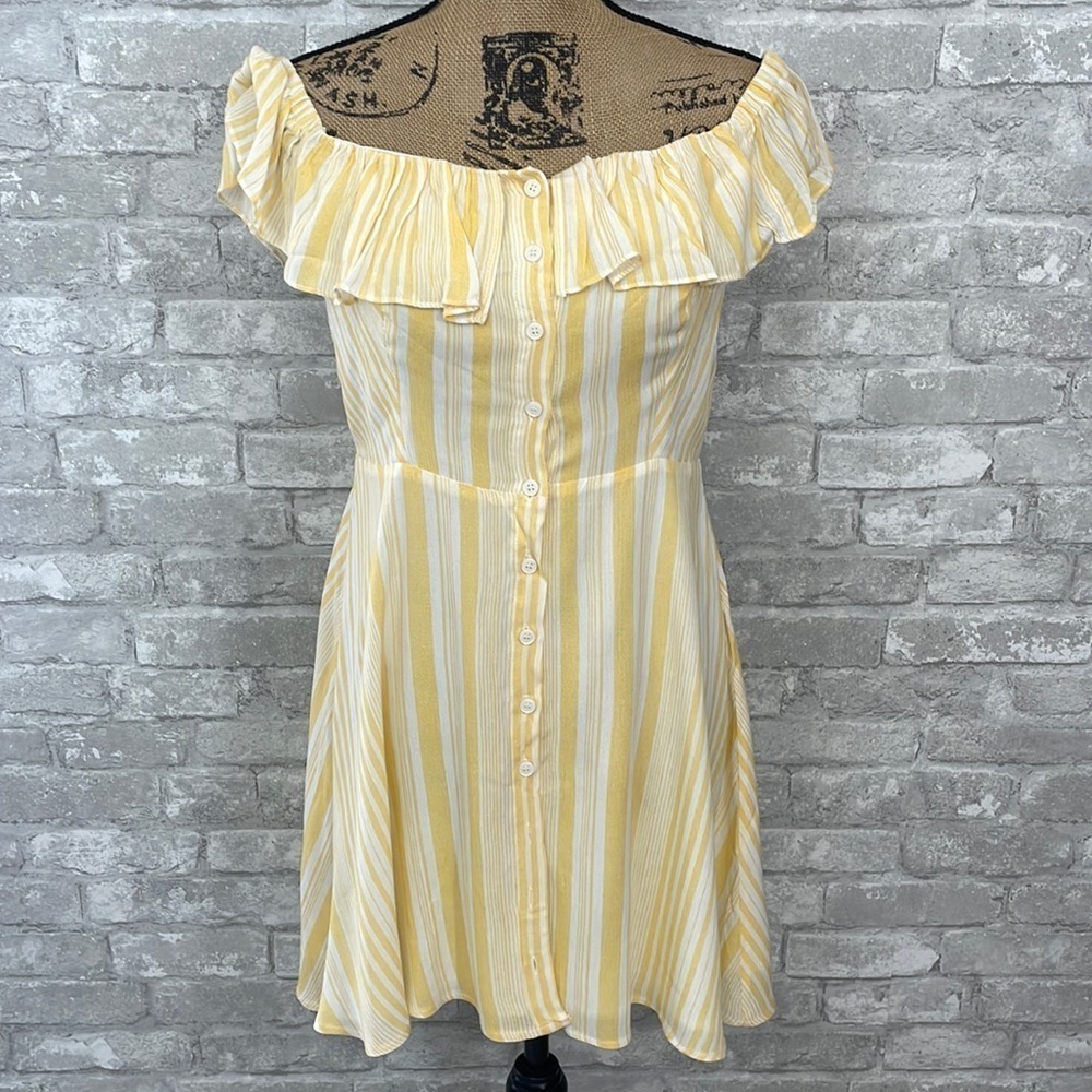 Re:named Off Shoulder Button Down Dress